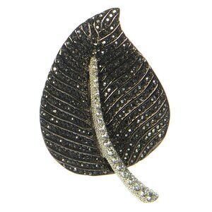 Kenneth Jay Lane KJL Gunmetal Crystal Leaf Pin Brooch